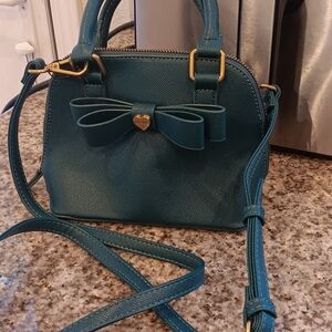 Betsey Johnson 2 Piece Teal Mini Bag with Bow Crossbody And Floral Card Case